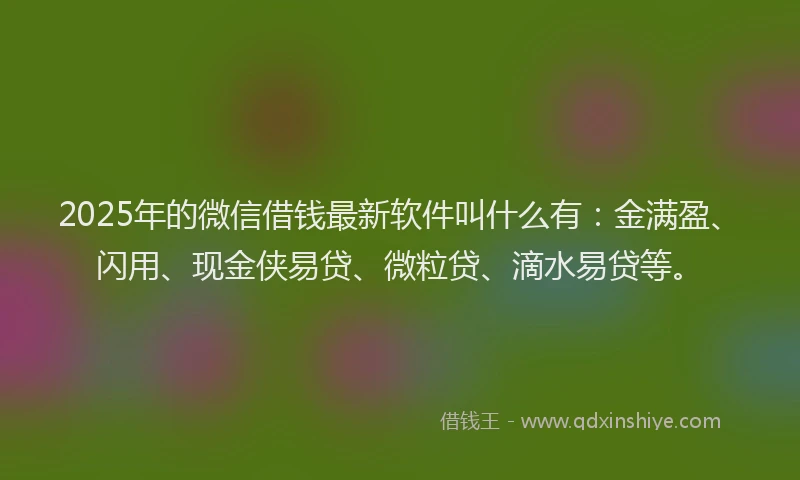 2025年的微信借钱最新软件叫什么有：金满盈、闪用、现金侠易贷、微粒贷、滴水易贷等。