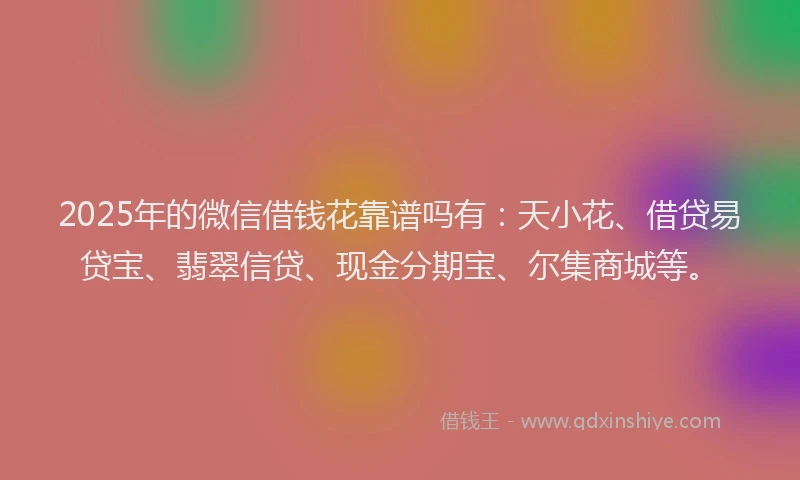 2025年的微信借钱花靠谱吗有：天小花、借贷易贷宝、翡翠信贷、现金分期宝、尔集商城等。
