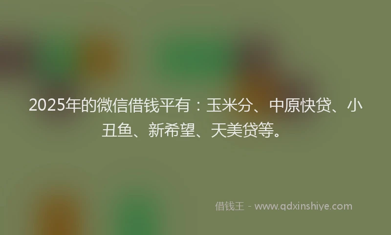 2025年的微信借钱平有：玉米分、中原快贷、小丑鱼、新希望、天美贷等。