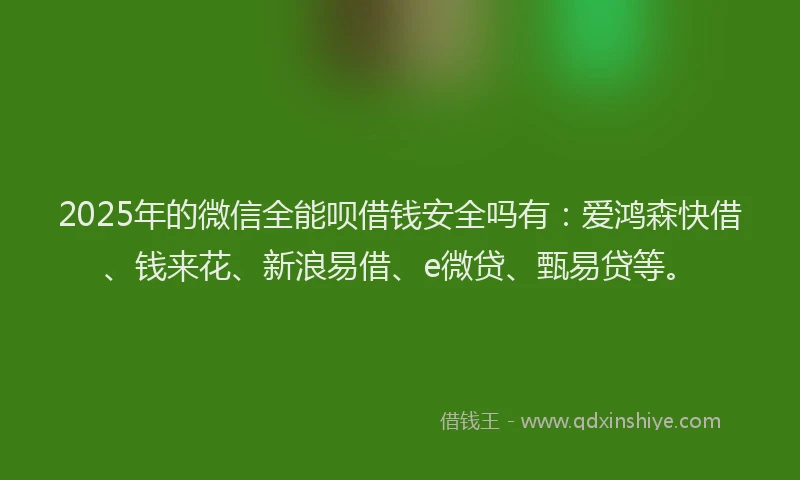2025年的微信全能呗借钱安全吗有：爱鸿森快借、钱来花、新浪易借、e微贷、甄易贷等。