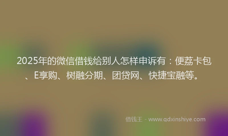 2025年的微信借钱给别人怎样申诉有：便荔卡包、E享购、树融分期、团贷网、快捷宝融等。