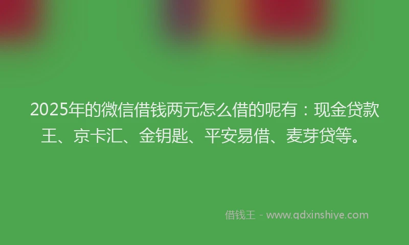 2025年的微信借钱两元怎么借的呢有：现金贷款王、京卡汇、金钥匙、平安易借、麦芽贷等。