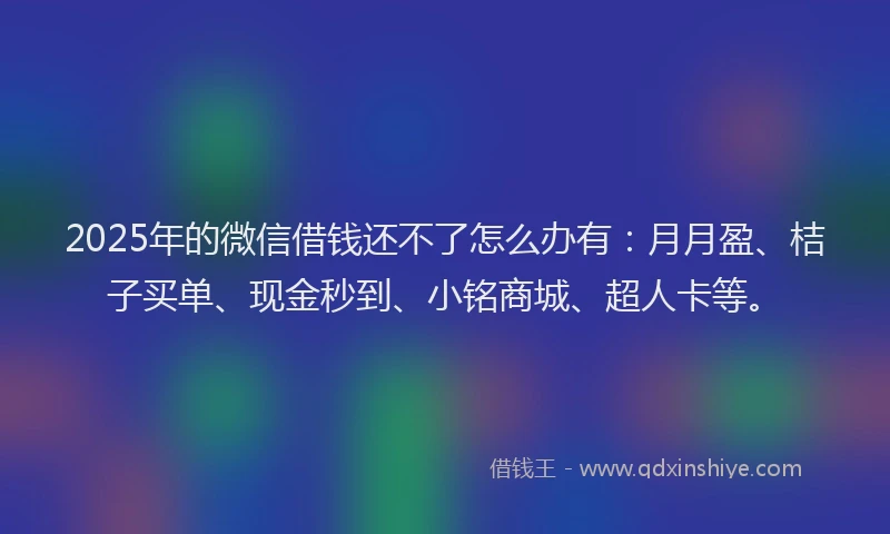 2025年的微信借钱还不了怎么办有：月月盈、桔子买单、现金秒到、小铭商城、超人卡等。