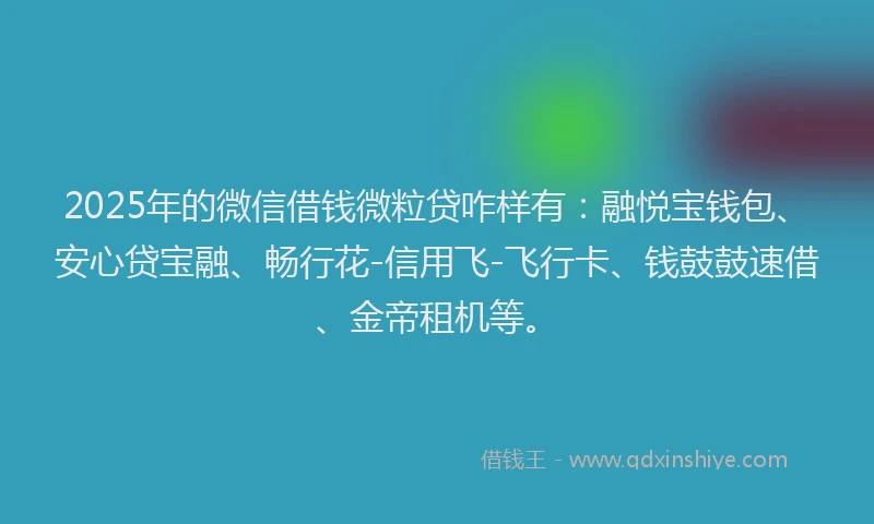2025年的微信借钱微粒贷咋样有：融悦宝钱包、安心贷宝融、畅行花-信用飞-飞行卡、钱鼓鼓速借、金帝租机等。