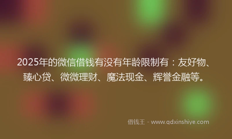 2025年的微信借钱有没有年龄限制有：友好物、臻心贷、微微理财、魔法现金、辉誉金融等。