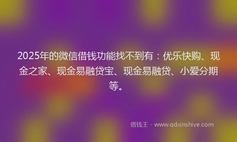 2025年的微信借钱功能找不到有：优乐快购、现金之家、现金易融贷宝、现金易融贷、小爱分期等。