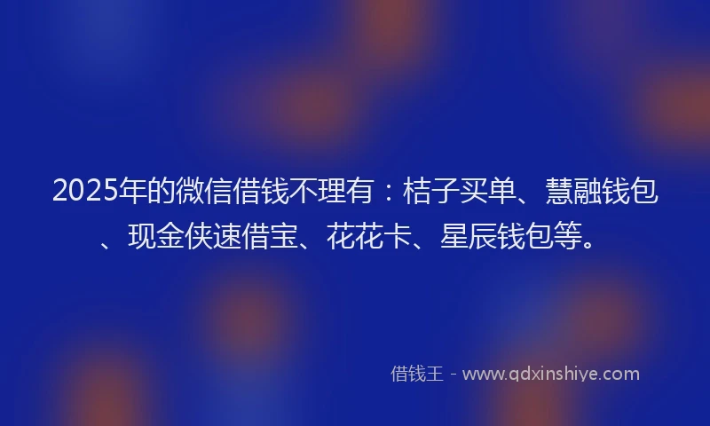 2025年的微信借钱不理有：桔子买单、慧融钱包、现金侠速借宝、花花卡、星辰钱包等。