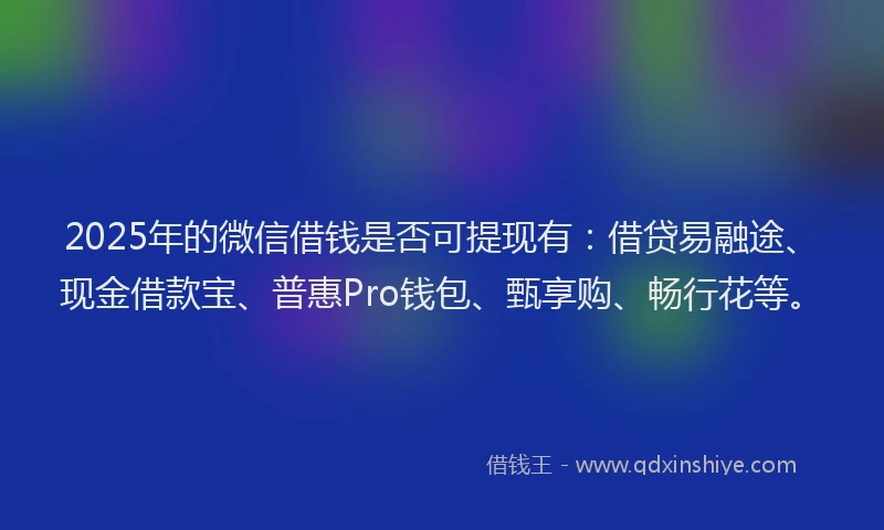 2025年的微信借钱是否可提现有：借贷易融途、现金借款宝、普惠Pro钱包、甄享购、畅行花等。