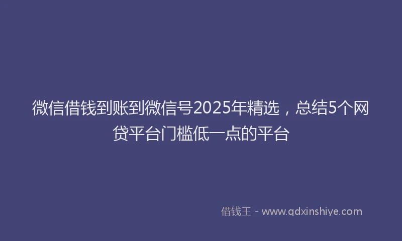 微信借钱到账到微信号2025年精选，总结5个网贷平台门槛低一点的平台