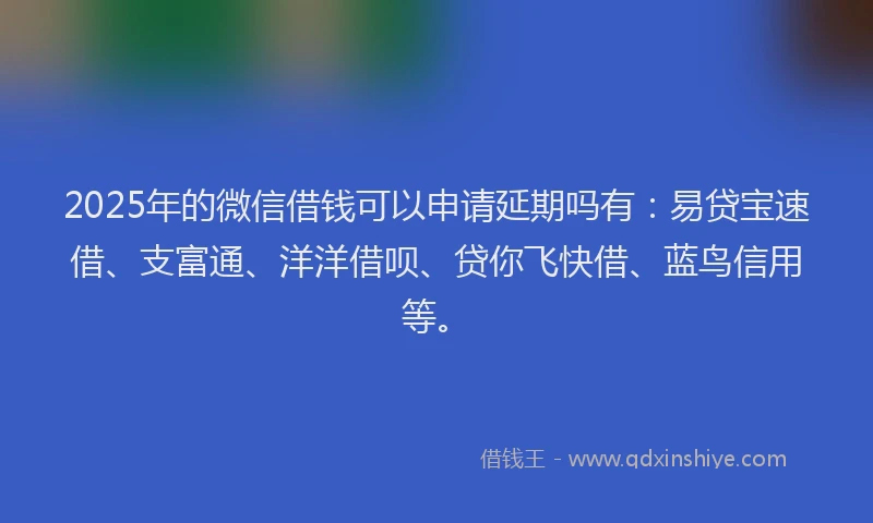 2025年的微信借钱可以申请延期吗有：易贷宝速借、支富通、洋洋借呗、贷你飞快借、蓝鸟信用等。
