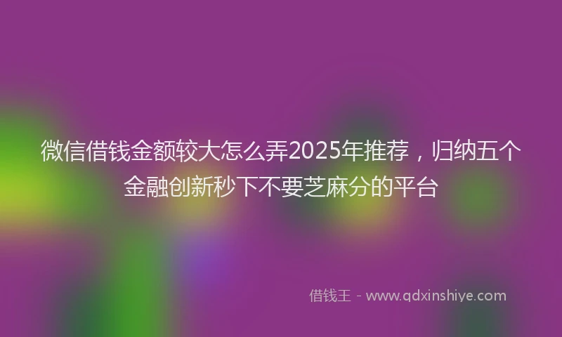 微信借钱金额较大怎么弄2025年推荐，归纳五个金融创新秒下不要芝麻分的平台