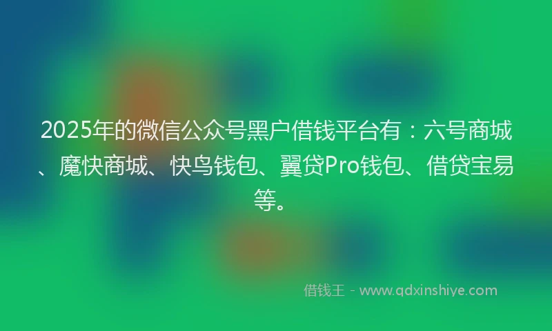 2025年的微信公众号黑户借钱平台有：六号商城、魔快商城、快鸟钱包、翼贷Pro钱包、借贷宝易等。