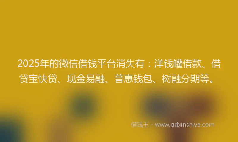 2025年的微信借钱平台消失有：洋钱罐借款、借贷宝快贷、现金易融、普惠钱包、树融分期等。