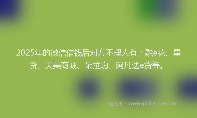2025年的微信借钱后对方不理人有：融e花、星贷、天美商城、朵拉购、阿凡达e贷等。