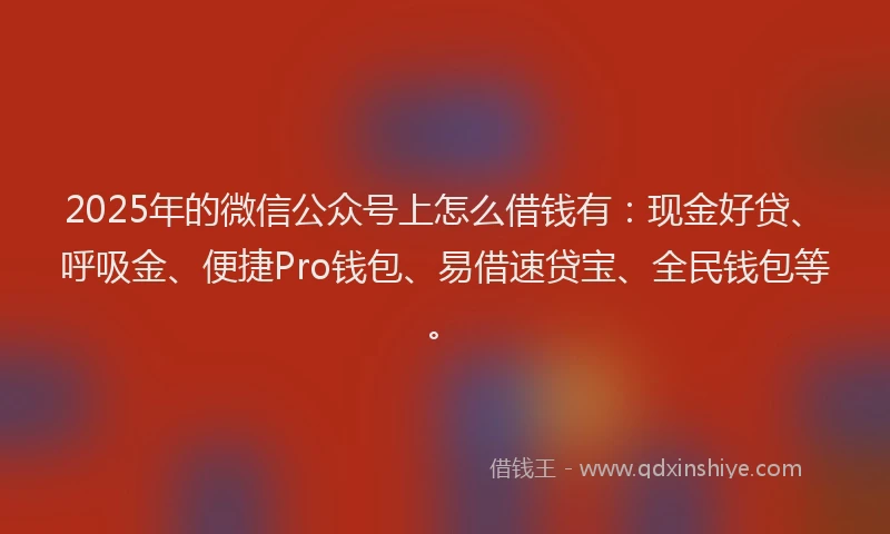 2025年的微信公众号上怎么借钱有：现金好贷、呼吸金、便捷Pro钱包、易借速贷宝、全民钱包等。