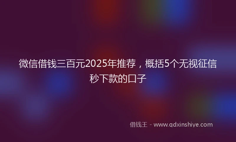 微信借钱三百元2025年推荐，概括5个无视征信秒下款的口子