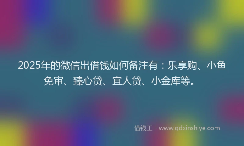 2025年的微信出借钱如何备注有：乐享购、小鱼免审、臻心贷、宜人贷、小金库等。