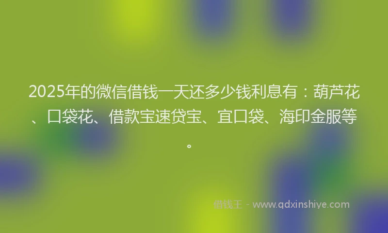 2025年的微信借钱一天还多少钱利息有：葫芦花、口袋花、借款宝速贷宝、宜口袋、海印金服等。