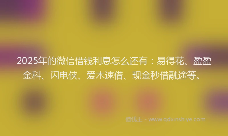 2025年的微信借钱利息怎么还有：易得花、盈盈金科、闪电侠、爱木速借、现金秒借融途等。