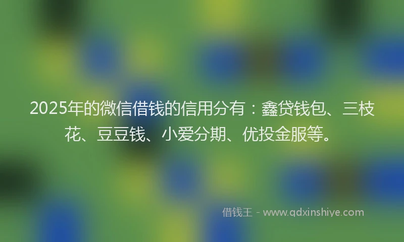 2025年的微信借钱的信用分有：鑫贷钱包、三枝花、豆豆钱、小爱分期、优投金服等。