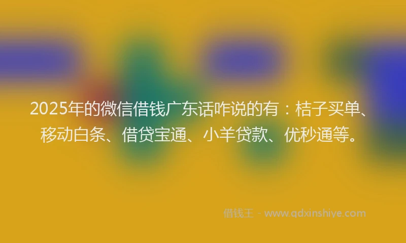 2025年的微信借钱广东话咋说的有：桔子买单、移动白条、借贷宝通、小羊贷款、优秒通等。