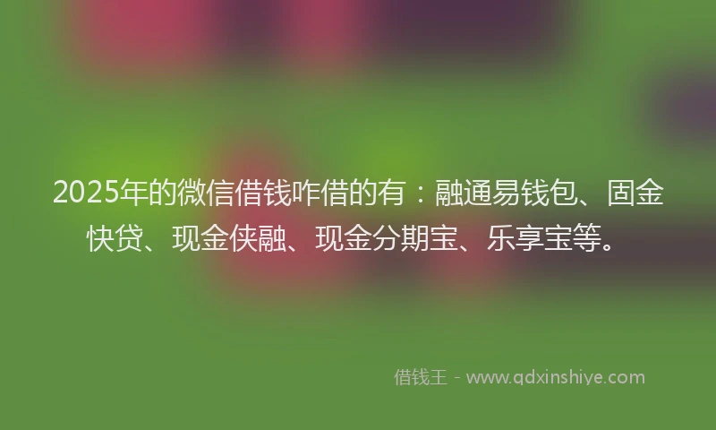 2025年的微信借钱咋借的有：融通易钱包、固金快贷、现金侠融、现金分期宝、乐享宝等。