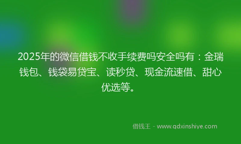 2025年的微信借钱不收手续费吗安全吗有：金瑞钱包、钱袋易贷宝、读秒贷、现金流速借、甜心优选等。