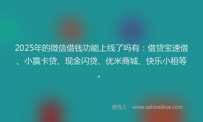 2025年的微信借钱功能上线了吗有：借贷宝速借、小赢卡贷、现金闪贷、优米商城、快乐小租等。