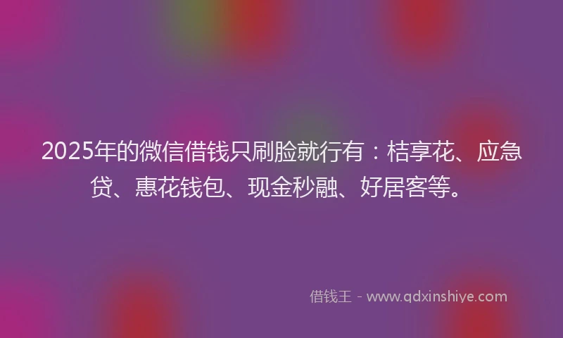 2025年的微信借钱只刷脸就行有：桔享花、应急贷、惠花钱包、现金秒融、好居客等。