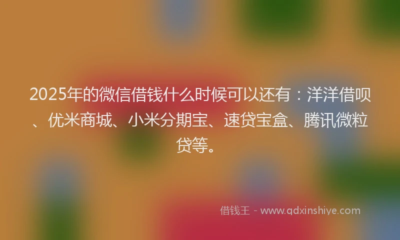 2025年的微信借钱什么时候可以还有：洋洋借呗、优米商城、小米分期宝、速贷宝盒、腾讯微粒贷等。