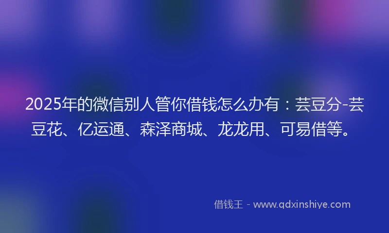 2025年的微信别人管你借钱怎么办有：芸豆分-芸豆花、亿运通、森泽商城、龙龙用、可易借等。