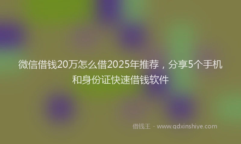 微信借钱20万怎么借2025年推荐，分享5个手机和身份证快速借钱软件