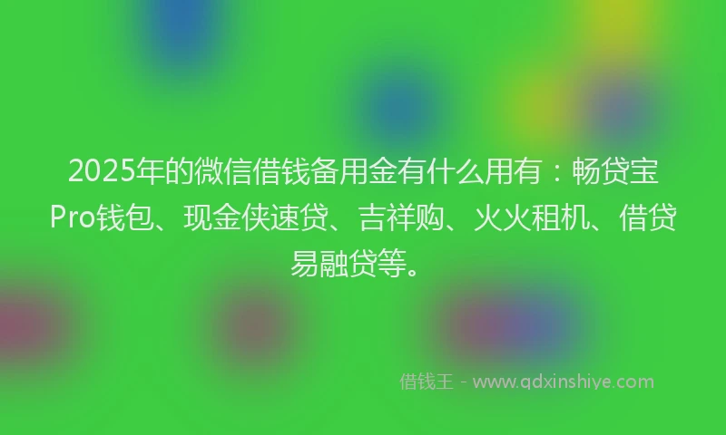 2025年的微信借钱备用金有什么用有：畅贷宝Pro钱包、现金侠速贷、吉祥购、火火租机、借贷易融贷等。