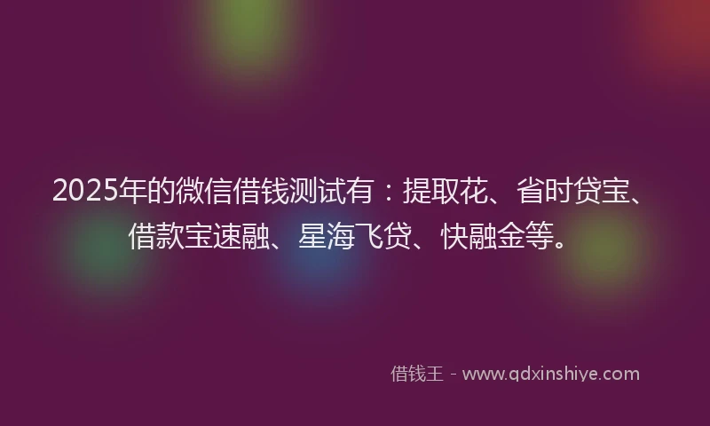 2025年的微信借钱测试有：提取花、省时贷宝、借款宝速融、星海飞贷、快融金等。