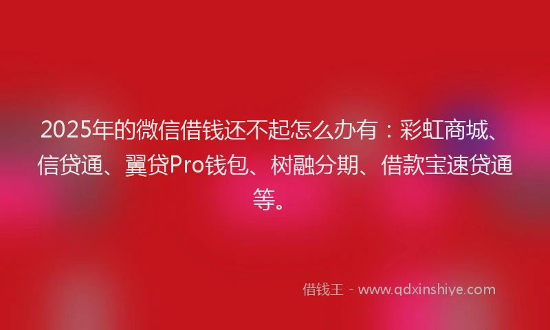 2025年的微信借钱还不起怎么办有：彩虹商城、信贷通、翼贷Pro钱包、树融分期、借款宝速贷通等。