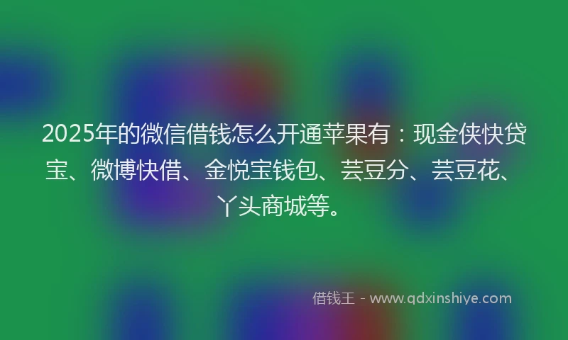 2025年的微信借钱怎么开通苹果有：现金侠快贷宝、微博快借、金悦宝钱包、芸豆分、芸豆花、丫头商城等。