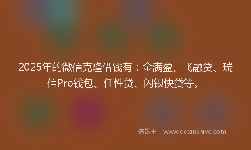 2025年的微信克隆借钱有：金满盈、飞融贷、瑞信Pro钱包、任性贷、闪银快贷等。
