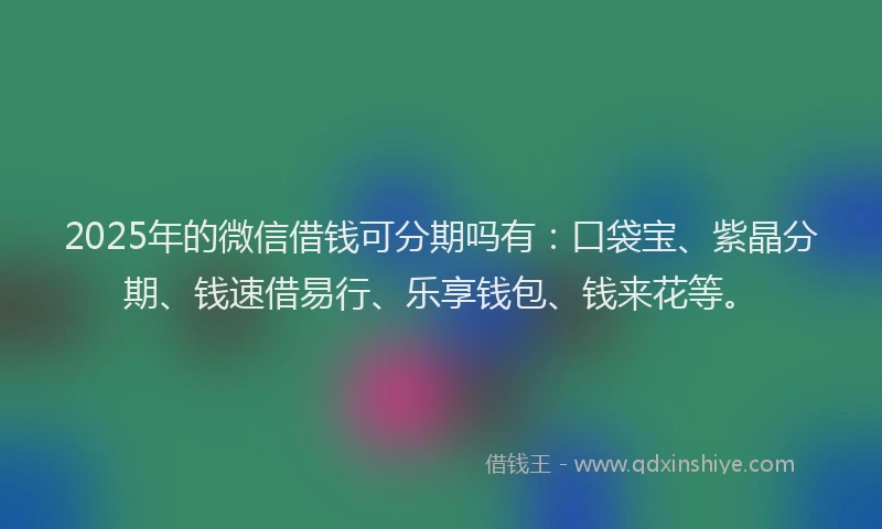 2025年的微信借钱可分期吗有：口袋宝、紫晶分期、钱速借易行、乐享钱包、钱来花等。