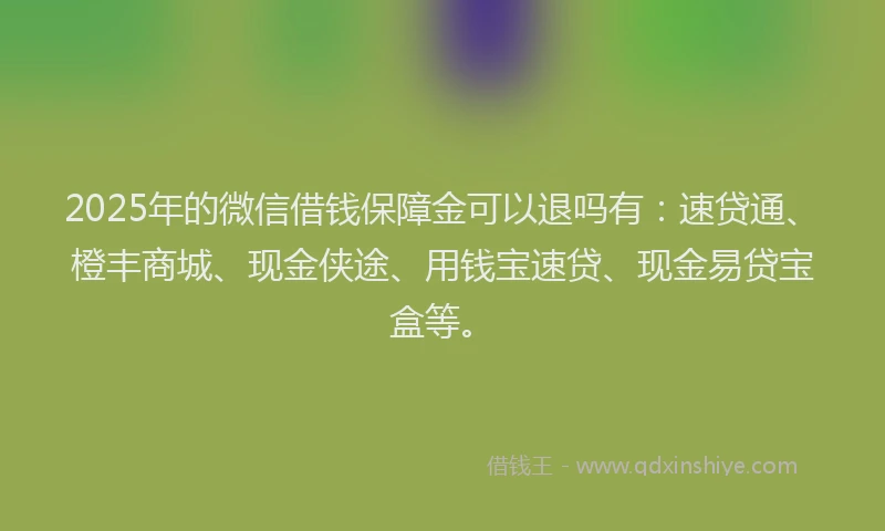 2025年的微信借钱保障金可以退吗有：速贷通、橙丰商城、现金侠途、用钱宝速贷、现金易贷宝盒等。