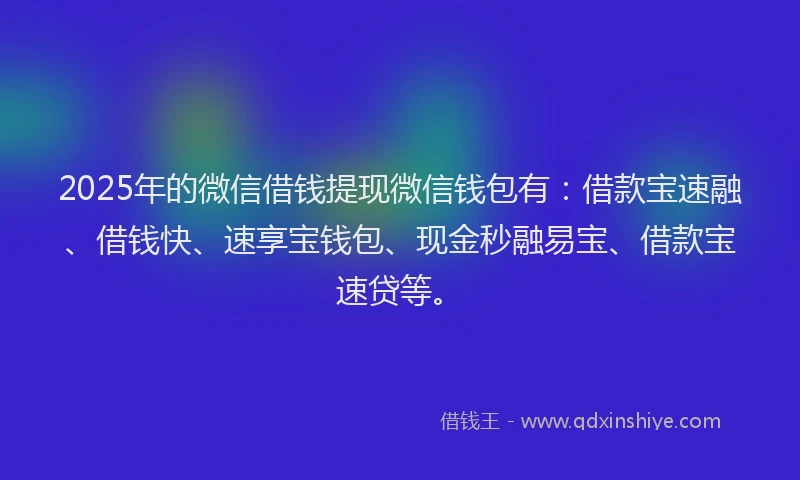 2025年的微信借钱提现微信钱包有：借款宝速融、借钱快、速享宝钱包、现金秒融易宝、借款宝速贷等。