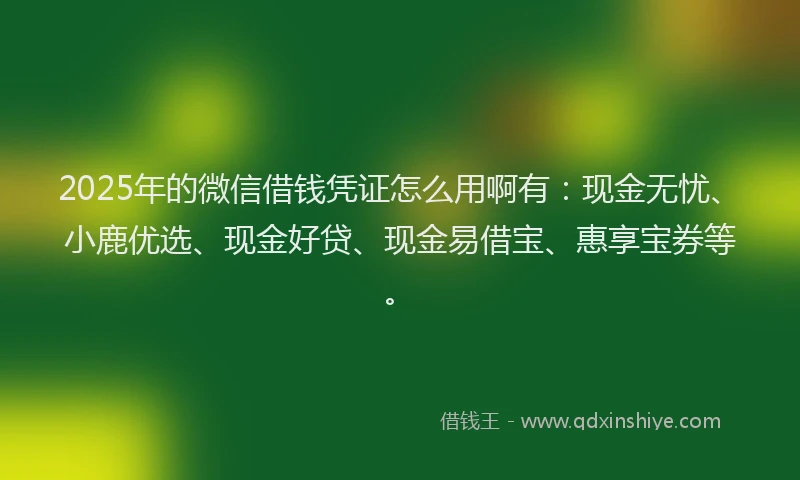 2025年的微信借钱凭证怎么用啊有：现金无忧、小鹿优选、现金好贷、现金易借宝、惠享宝券等。
