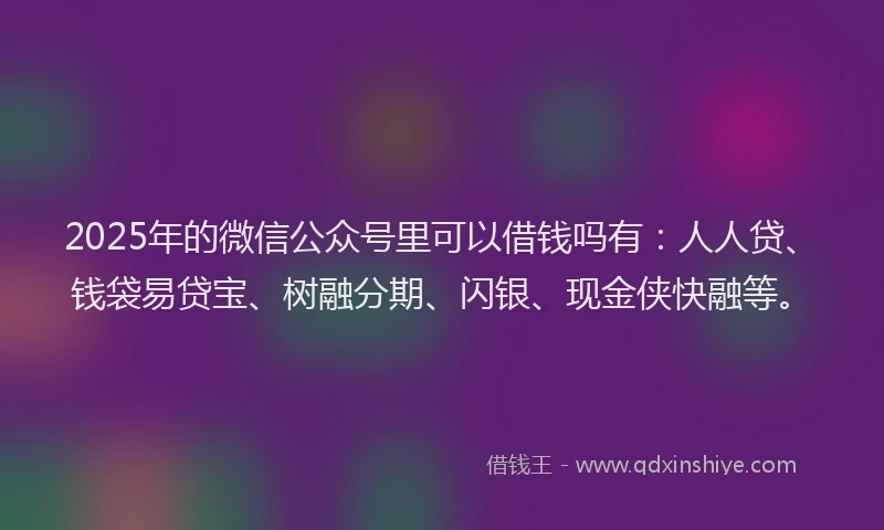 2025年的微信公众号里可以借钱吗有：人人贷、钱袋易贷宝、树融分期、闪银、现金侠快融等。