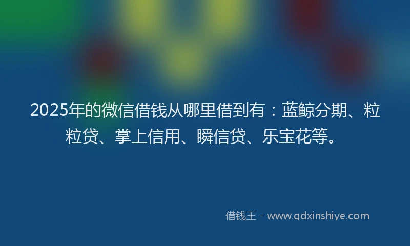 2025年的微信借钱从哪里借到有：蓝鲸分期、粒粒贷、掌上信用、瞬信贷、乐宝花等。