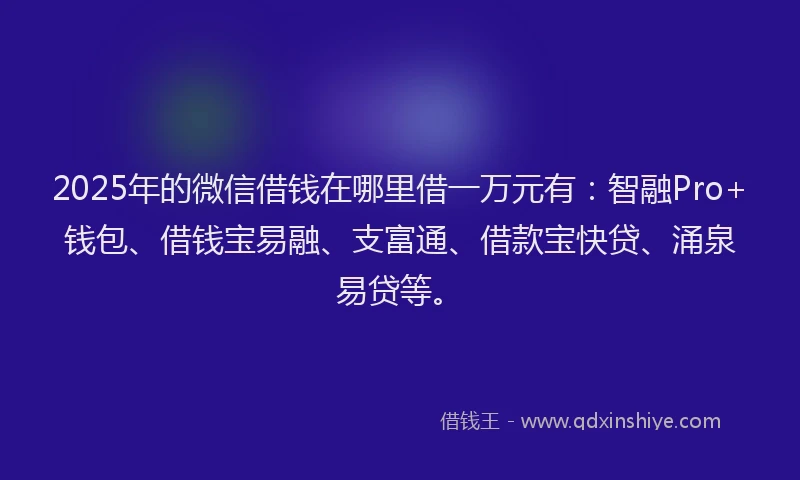 2025年的微信借钱在哪里借一万元有：智融Pro+钱包、借钱宝易融、支富通、借款宝快贷、涌泉易贷等。