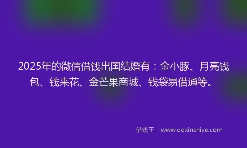 2025年的微信借钱出国结婚有：金小豚、月亮钱包、钱来花、金芒果商城、钱袋易借通等。