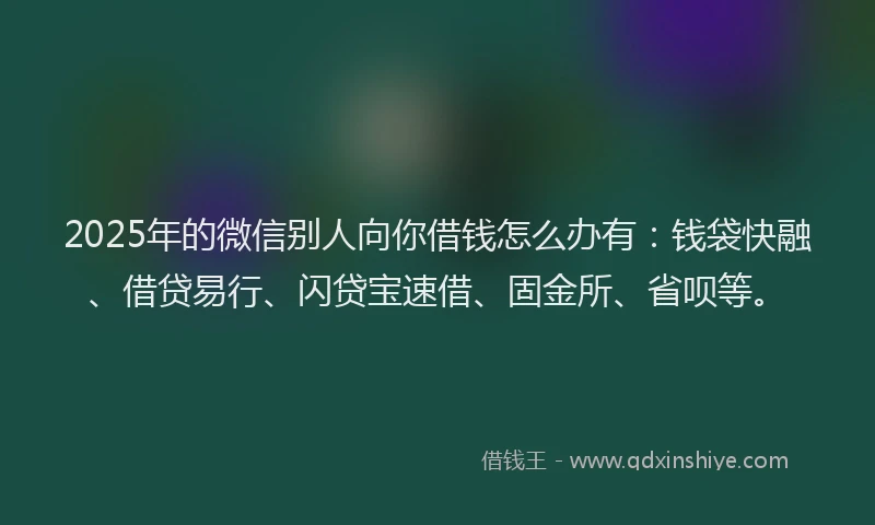 2025年的微信别人向你借钱怎么办有：钱袋快融、借贷易行、闪贷宝速借、固金所、省呗等。