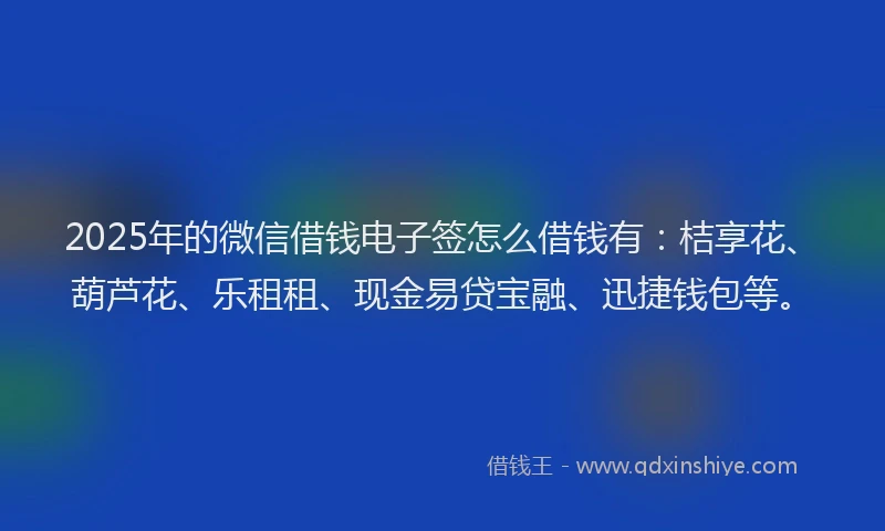 2025年的微信借钱电子签怎么借钱有：桔享花、葫芦花、乐租租、现金易贷宝融、迅捷钱包等。