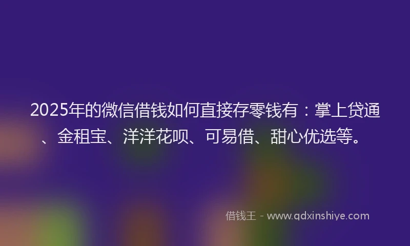 2025年的微信借钱如何直接存零钱有：掌上贷通、金租宝、洋洋花呗、可易借、甜心优选等。