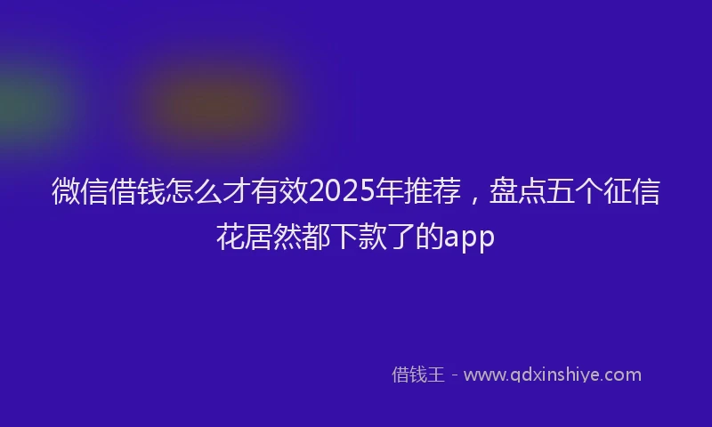 微信借钱怎么才有效2025年推荐，盘点五个征信花居然都下款了的app
