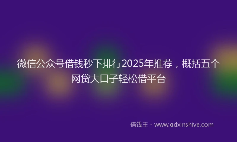 微信公众号借钱秒下排行2025年推荐，概括五个网贷大口子轻松借平台